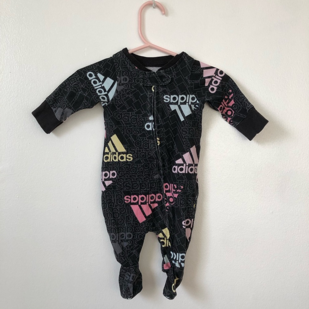 Cute adidas Black Footie / Onsie / Romper / sleeper Pastel Yellow Pink Blue Logo